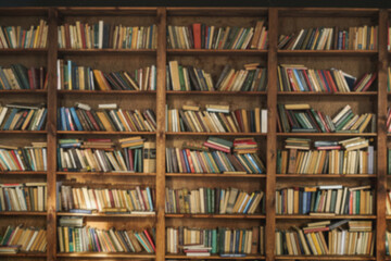 vintage Shelf with collection of old books framed in toned hues, adding nostalgic and antique...