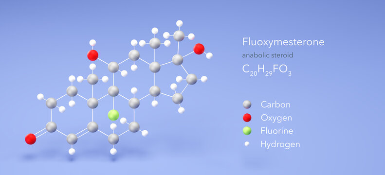fluoxymesterone molecule, molecular structures, anabolic steroid, 3d model, Structural Chemical Formula and Atoms with Color Coding