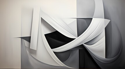 An abstract composition of intersecting lines and shapes in shades of gray