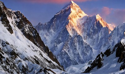 Enchanting Peaks: Pakistan's K2 Summit at Dawn - obrazy, fototapety, plakaty