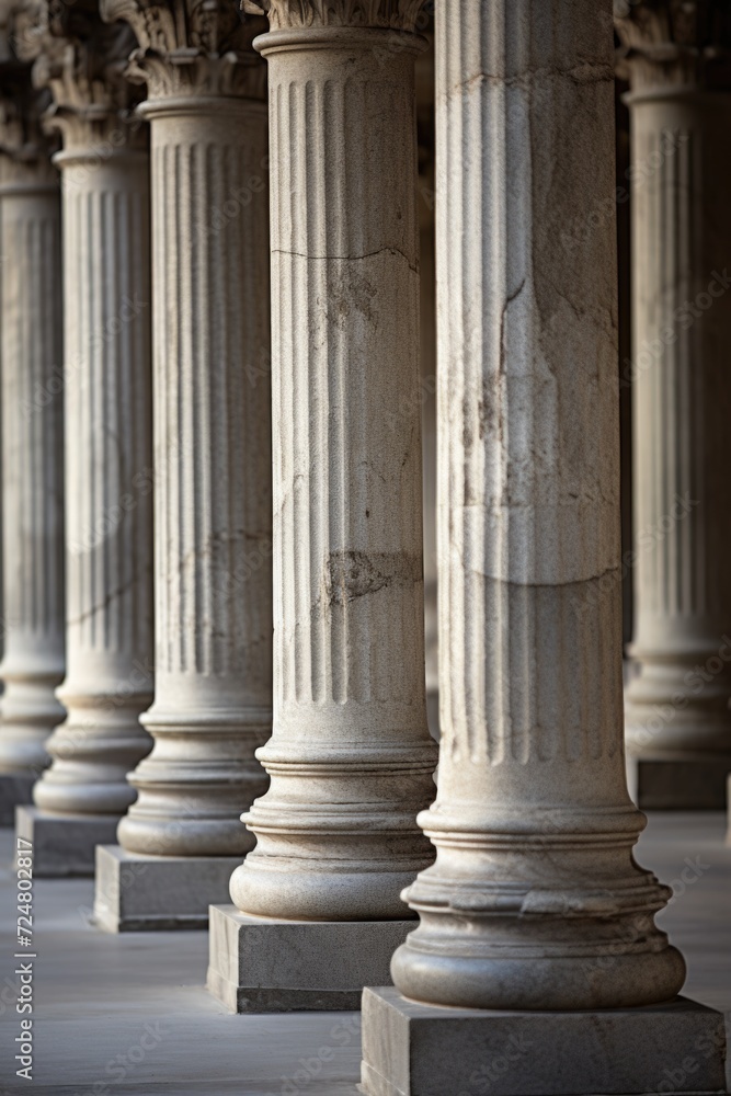 Poster A row of columns with clocks on top of them. Suitable for illustrating the concept of time management and organization