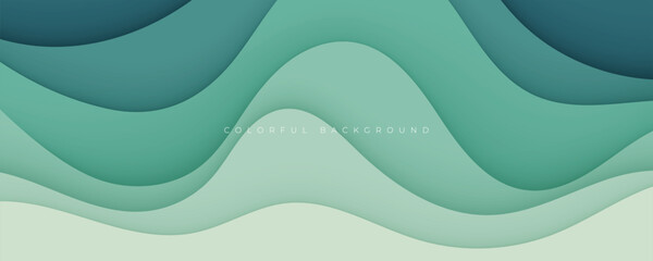 Abstract green wavy dimension layers background vector design.