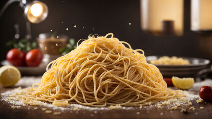 pasta with parmesan, studio photograph,professional photoshoot, bright light