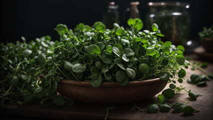 herbs in a pot, Watercress , studio photograph,professional photoshoot