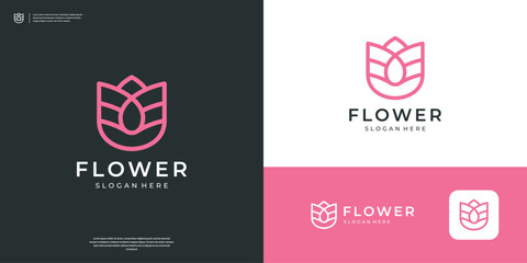 Geometric flower rose logo design icon vector