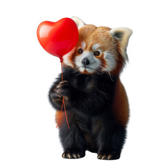 Obraz premium Red Panda Holding Heart Shaped Balloon