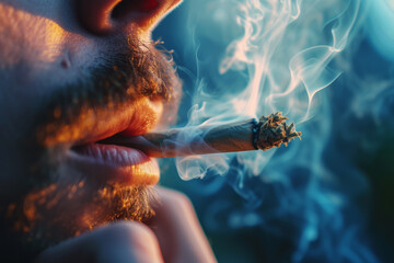 close up of a person smoking a cannabis marijuana joint - obrazy, fototapety, plakaty