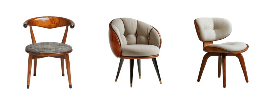 Furniture set consisting of 3 modern chairs. Transparent background.  - Powered by Adobe