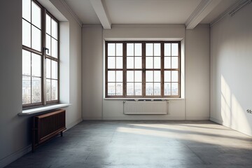 Fototapeta premium Interior of a vacant living room with a lone window frame