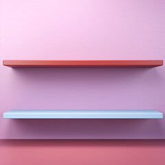
A colorful pastel empty shelf designed for product display against a pink background, creating a lively and visually appealing presentation space.