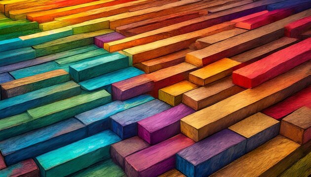 colorful wooden background, kaleidoscope of diversity with a background of wooden blocks in a spectrum of colors, capturing the essence, abstract colorful background