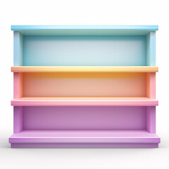 A colorful pastel empty shelf designed for product display against a white background, creating a clean and visually appealing presentation space.