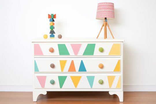 dresser with decorative knobs and a glass top