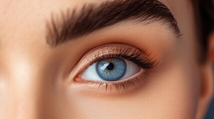 Naklejka premium Beautiful blonde with laminated eyebrows. Close-up of laminated and stained eyebrows. Eyebrow Care Trend. Laminating and Extension for Lashes. Beauty Model with Long Eyelashes and Brows.