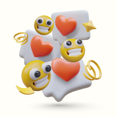 Smiling emoticons, notifications with hearts, decorative stars, springs