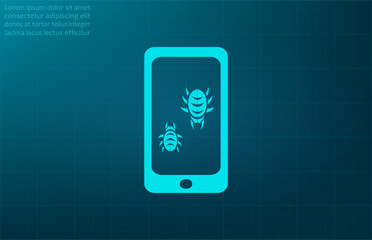 Antivirus symbol. Vector illustration on blue background. Eps 10.