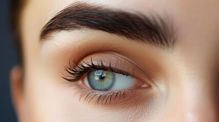 Fototapeta premium Eyebrows correction. Shape. Perfect natural eyebrows and eyelashes. Lush eyebrow. Natural make up. Beauty. Eyebrows and eyelashes close up