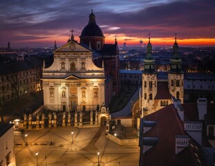 Kraków - poranny widok z drona na panoramę miasta