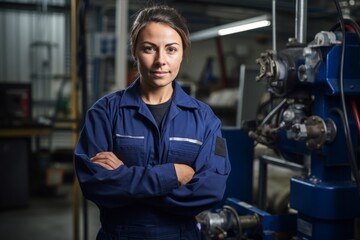 A Skilled Female Plumber in Her Modern Workshop, Ready to Tackle Any Plumbing Challenge