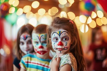 kids with face paint in a festive photo booth
