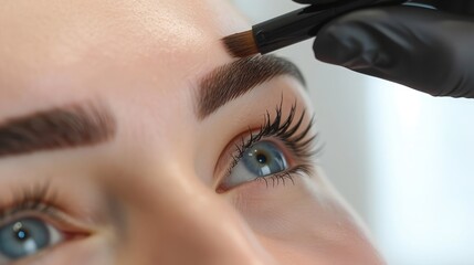 The make-up artist does Long-lasting styling of the eyebrows of the eyebrows and will color the eyebrows. Eyebrow lamination. Professional make-up and face care.