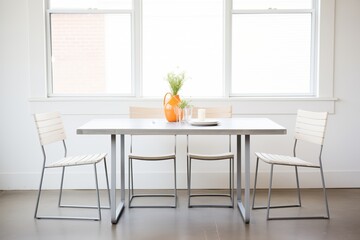 Fototapeta na wymiar minimalist dining table with metal industrial-styled chairs