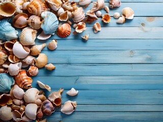 seashells on the beach background generated by AI tool