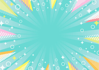 夏のセールやバーゲンなどのチラシに使えるおしゃれでカラフルな集中線の背景フレーム素材、さわやかなグリーン