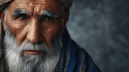 Generative AI, Portrait of religious elderly muslim man, photo close up	
