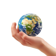 Holding Earth: A close-up snapshot of an environmentalist’s hand, Isolated on Transparent Background, PNG