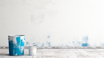 white wall painted with paint, paint bucket	 - Powered by Adobe