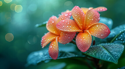 Obraz na płótnie Canvas flower frangipani background bright summer fresh flower frangipani with water drops