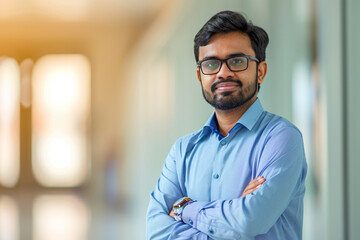 Obraz premium indian businessman smiling with confident bokeh style background