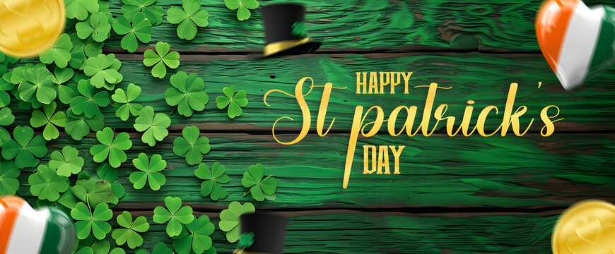  Happy St Patrick s Day editable banner clover design elements with wishing lettering background 