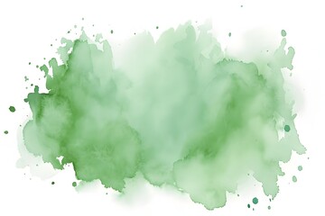 Abstract green color painting watercolor splashes , isolated on transparent background.