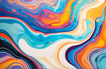 Abstract background with marbled acrylic paint and ink, painted waves, texture, and color