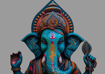 Naklejka premium Painted Ganesha Statue on Wall