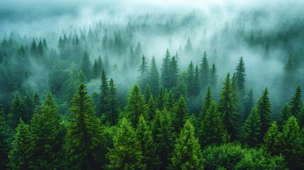 A Captivating View Of Fog and Mystical Woodland Moody Forest Landscape