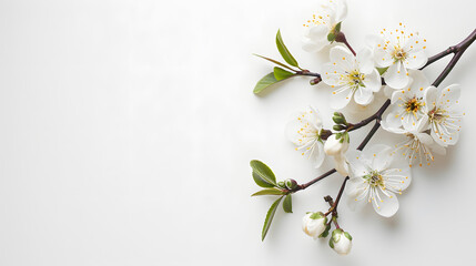Spring Cherry Blossom Branches on White Background