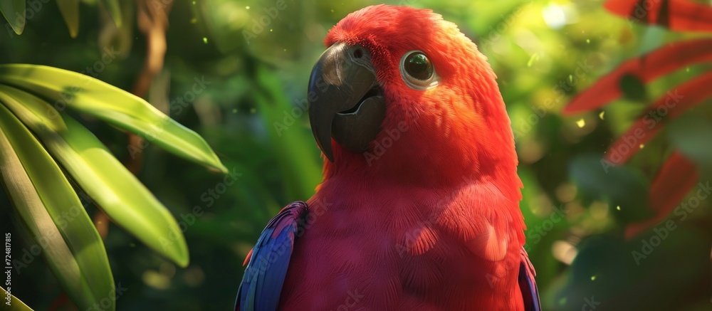 Sticker An intimate view of a female eclectus parrot (Eclectus roratus).