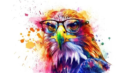  Abstract paint splash painting colorful colored eagle with eyeglasses © setiadio