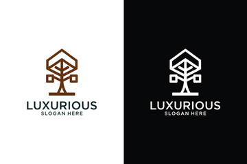 Tree leaf logo icon design abstract luxury style illustration. nature tree leaf logo design colors editable