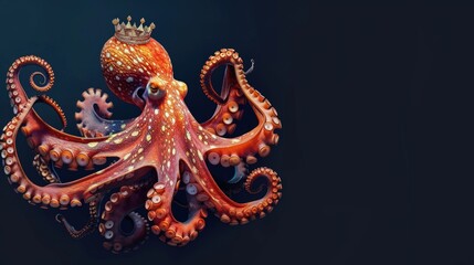 Fototapeta premium Realistic octopus with a crown on its head