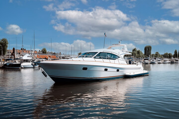 Fototapeta premium Luxury yachts and boats moored in the harbor.