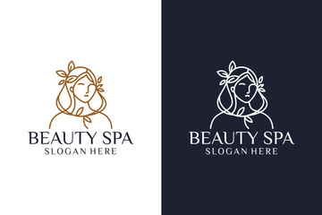 Beauty logo with woman style, flower, logo, woman, beauty queen woman logo Premium Vector. SPA, Fashion, Makeup