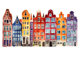 Amsterdam City Clipart Watercolor Design, Ai generative