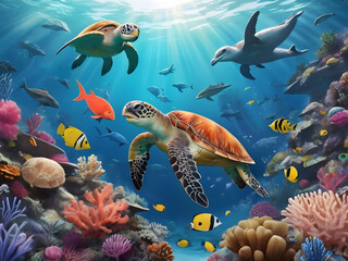 Celebrating World Wildlife Day AI-Generated Illustration of Endangered Marine Wonders
