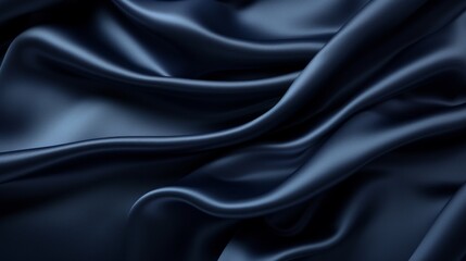 Fototapeta premium Luxurious dark blue satin material draped gracefully with smooth texture.