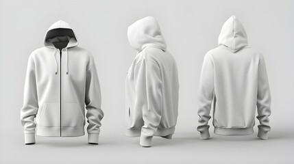 Hoodies, UP, White, 3D render Full Zipper Blank male hoodie sweatshirt long sleeve, men's - obrazy, fototapety, plakaty