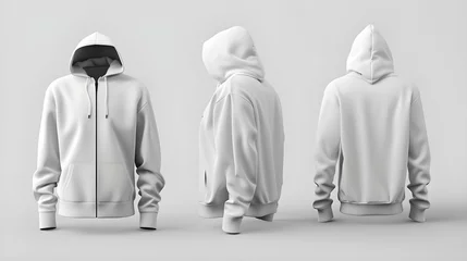 Fotobehang Hoodies, UP, White, 3D render Full Zipper Blank male hoodie sweatshirt long sleeve, men's © Muzikitooo